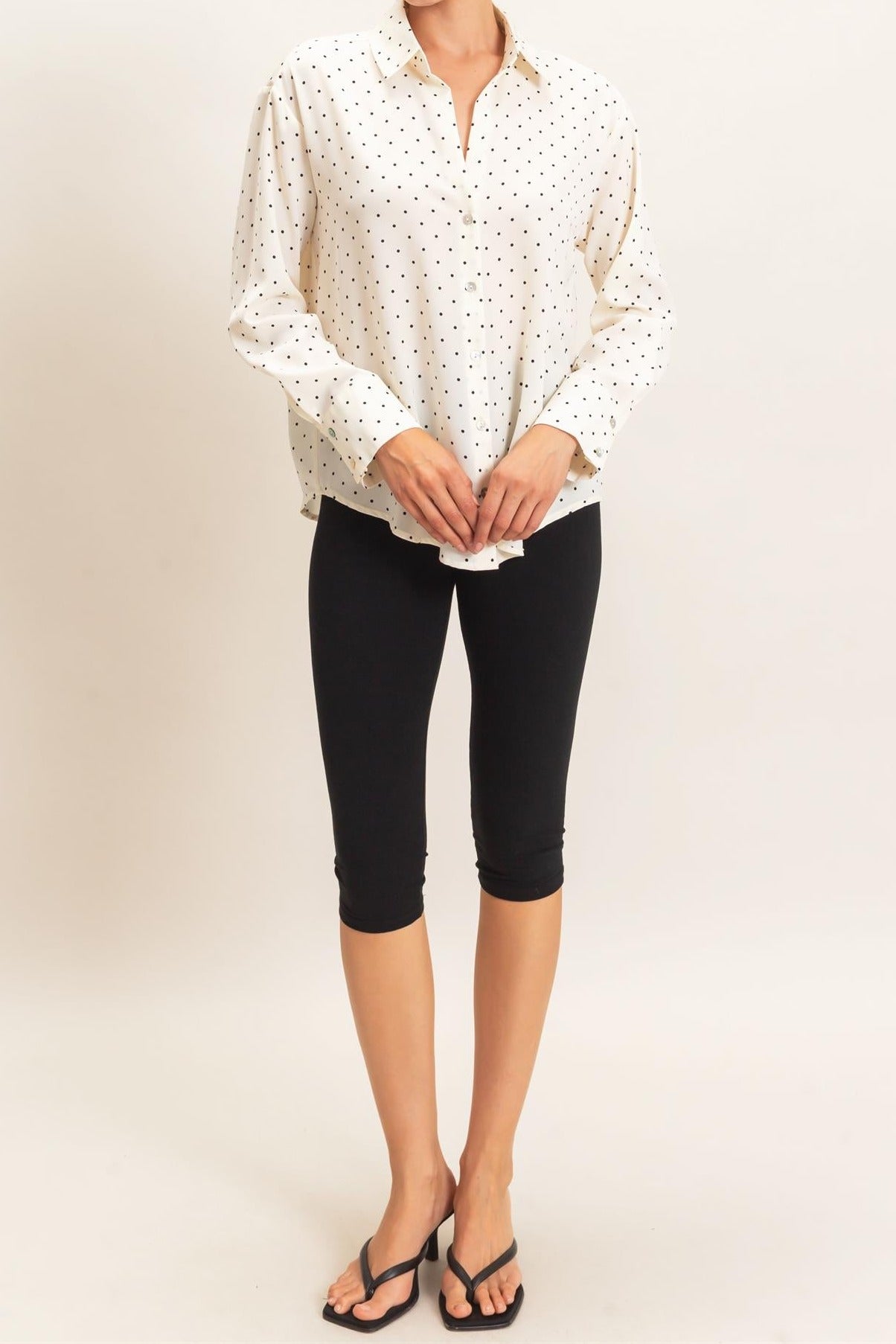 Button-Up Polka Dot Shirt in Cream