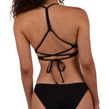 Hurley Solid Adjustable Bikini Top in Black, back view showing tie detail