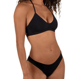 Hurley Solid Adjustable Bikini Top in Black, front detail