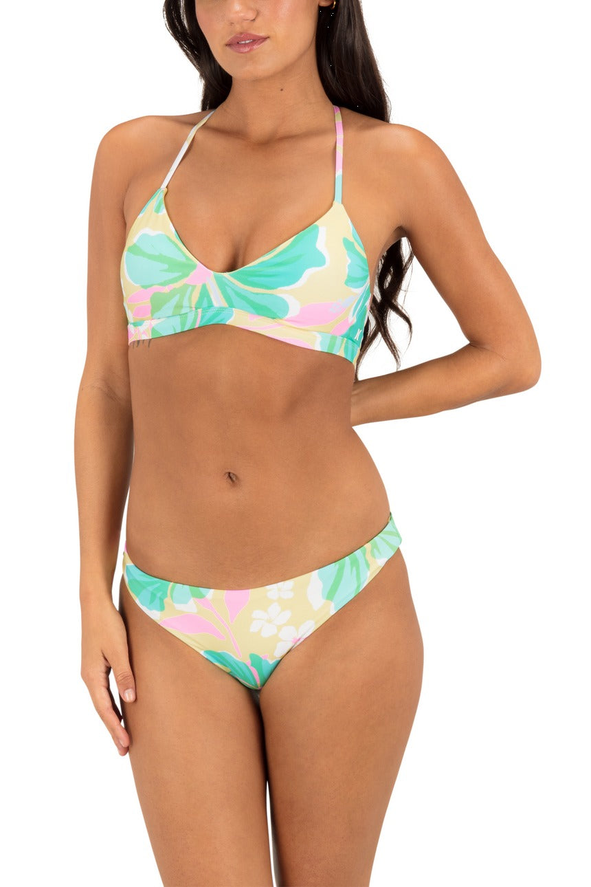 Hurley Aloha Adjustable Bikini Top in Floral Chamomile, front view