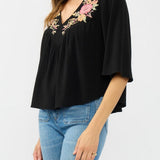 Lovestitch Elaine Embroidered Top in Black/Dusty Rose, side view