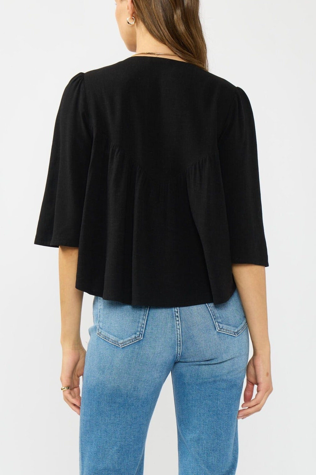 Lovestitch Elaine Embroidered Top in Black/Dusty Rose, back view