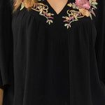 Lovestitch Elaine Embroidered Top in Black/Dusty Rose, embroidery detail