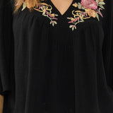 Lovestitch Elaine Embroidered Top in Black/Dusty Rose, embroidery detail