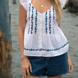 Pintuck Ruffle Sleeve Button-Down Blouse