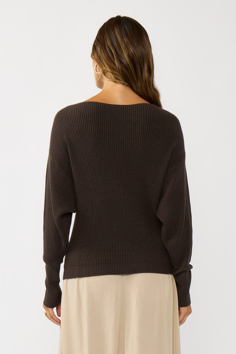 Snuggle Up Off Shoulder Sweater in Dark Brown - back - MTT Collective
