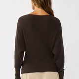 Snuggle Up Off Shoulder Sweater in Dark Brown - back - MTT Collective