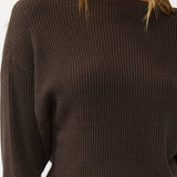 Snuggle Up Off Shoulder Sweater in Dark Brown - detail - MTT Collective