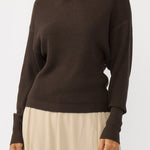 Snuggle Up Off Shoulder Sweater in Dark Brown - front - MTT Collective