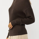 Snuggle Up Off Shoulder Sweater in Dark Brown - side - MTT Collective