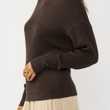 Snuggle Up Off Shoulder Sweater in Dark Brown - side - MTT Collective