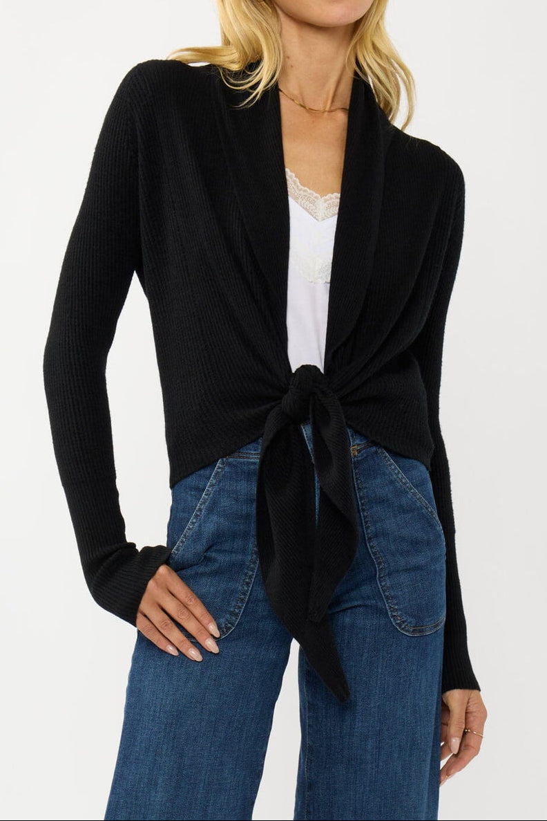 Willa Tie Front Sweater in Black - front - MTT Collective