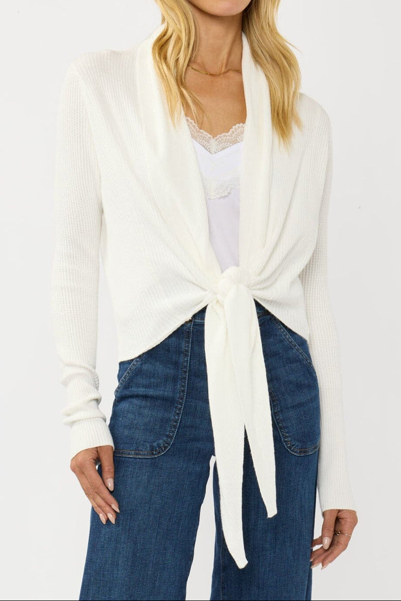 Willa Tie Front Sweater in Winter White - front - MTT Collective