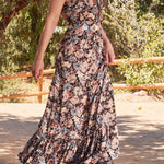 Dreamstate Lace-Up Maxi Dress in Black/Dusty Blue - MTT Collective