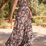 Dreamstate Lace-Up Maxi Dress in Black/Dusty Blue - MTT Collective