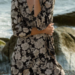 Mother Earth Floral Wrap Dress in Black/Taupe - MTT Collective
