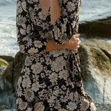 Mother Earth Floral Wrap Dress in Black/Taupe - MTT Collective