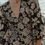 Mother Earth Floral Wrap Dress in Black/Taupe - MTT Collective