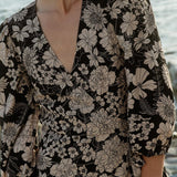 Mother Earth Floral Wrap Dress in Black/Taupe - MTT Collective