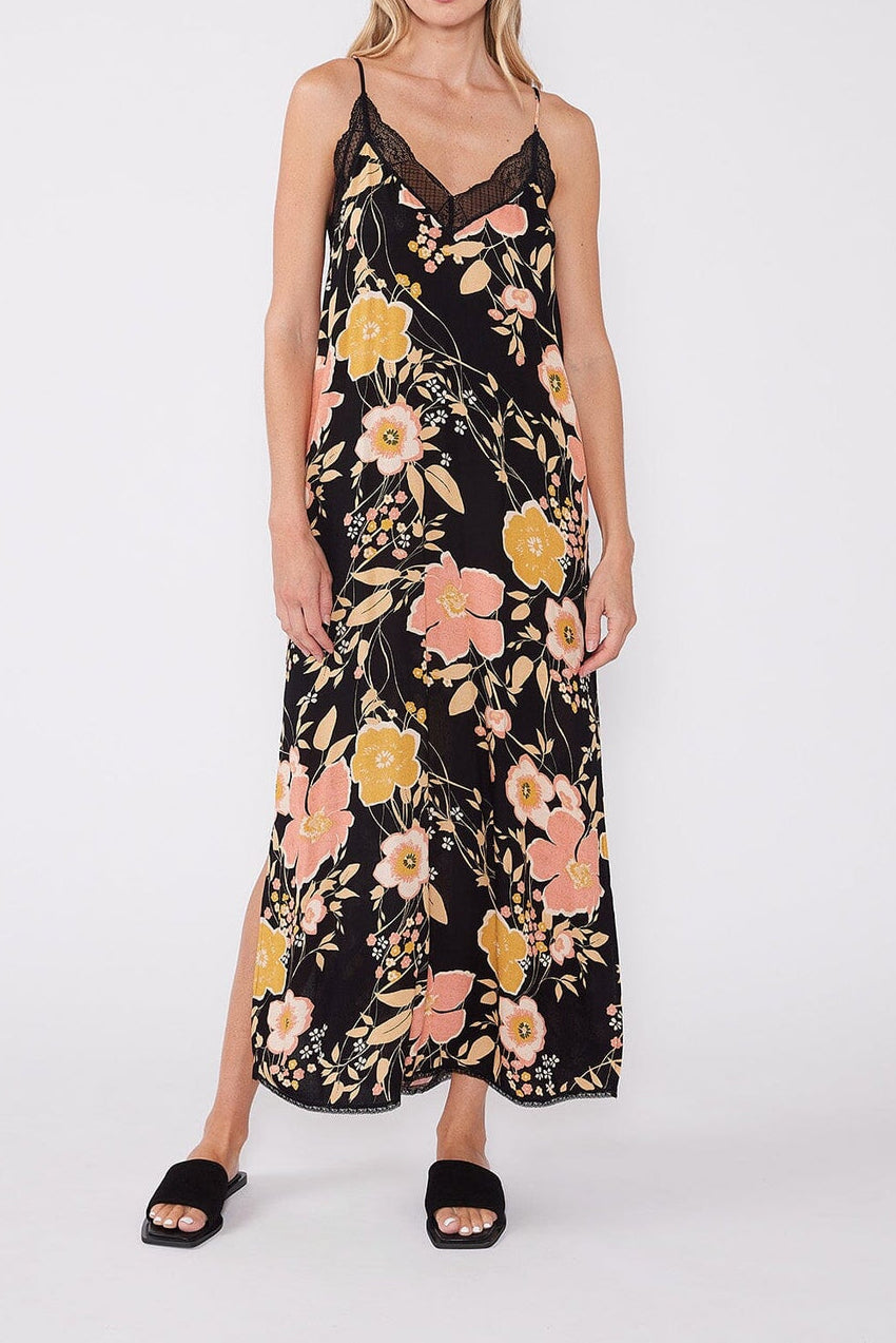 Emme Floral Slip Dress in Black/Dusty Coral - MTT Collective
