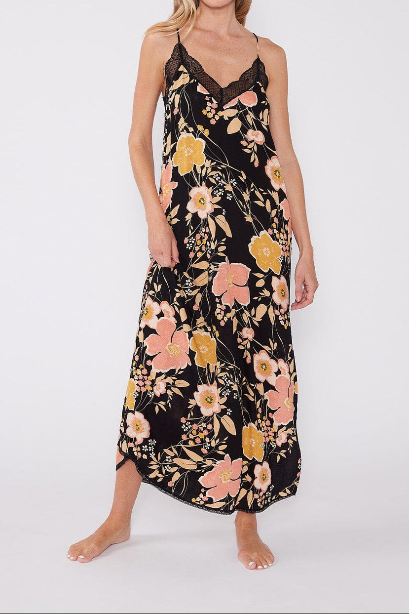 Emme Floral Slip Dress in Black/Dusty Coral - MTT Collective