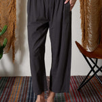 Smocked-Waist Wide Leg Pull-On Pants - Charcoal