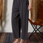 Smocked-Waist Wide Leg Pull-On Pants - Charcoal