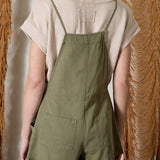 Spaghetti Tie Strap Overall Shorts - Olive