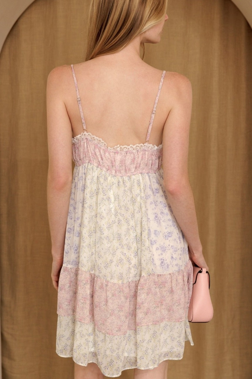 Juniper Vintage Floral Lace Trim Babydoll Dress