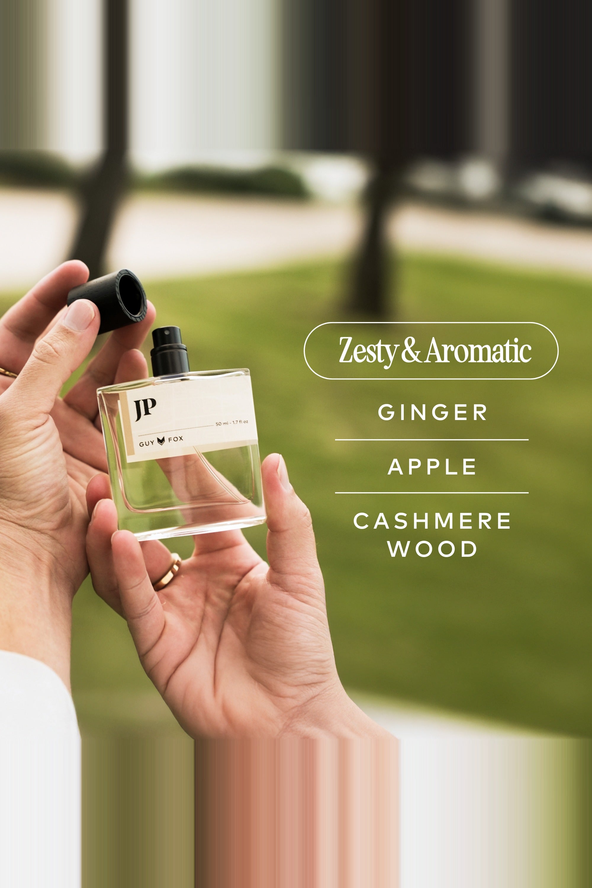 Guy Fox JP cologne scent notes: zesty and aromatic, ginger, apple, cashmere wood