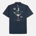 Jetty Maris Embroidered Shirt in Navy - back view with Dive Bar embroidered graphic