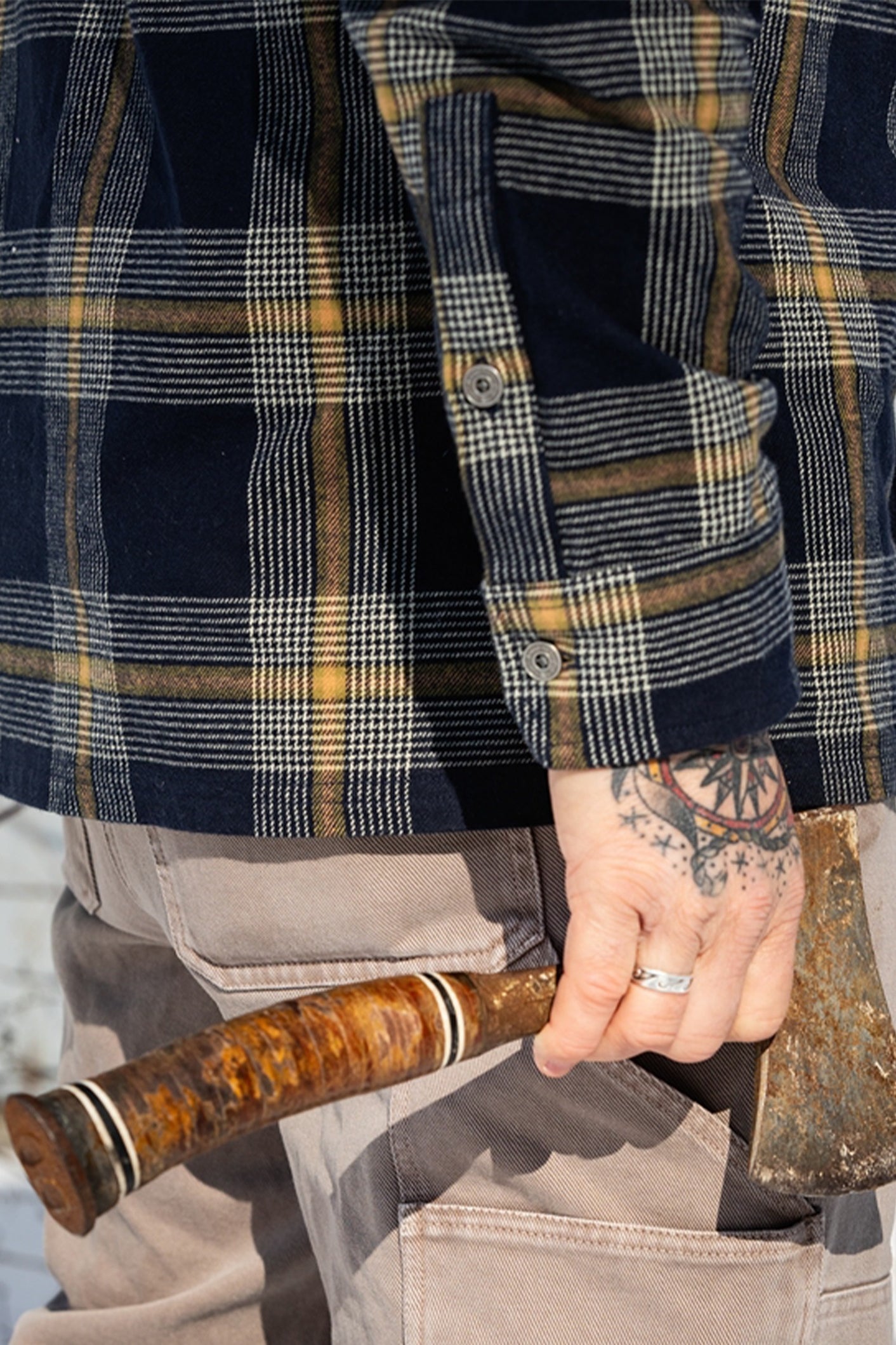 Jetty Arbor Flannel Navy on model
