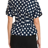 Patti Polka Dot Pleated Button Down Top