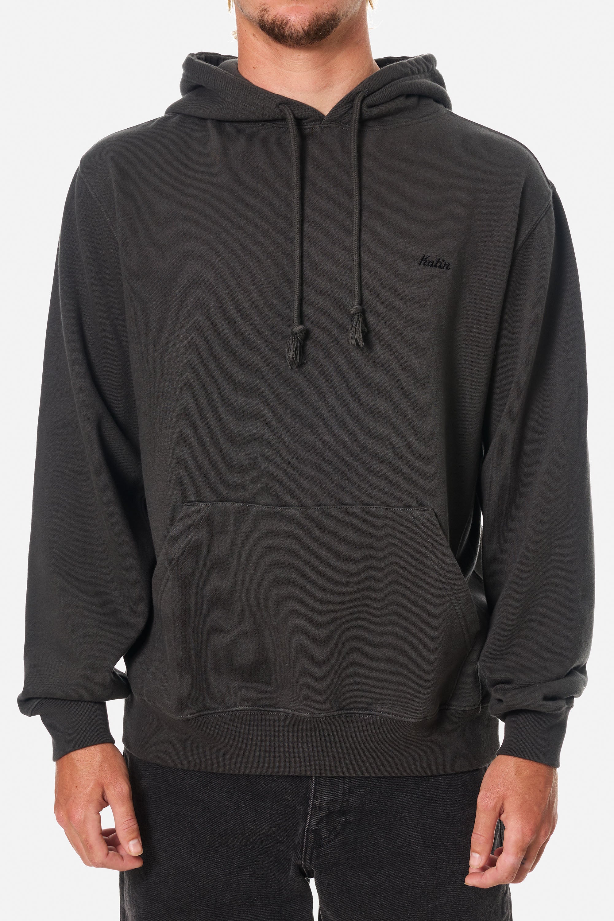 Katin Embroidered Hoodie Black Wash - on model front