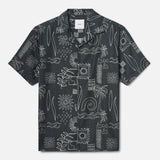 Black short-sleeve shirt with white abstract pattern on a white background