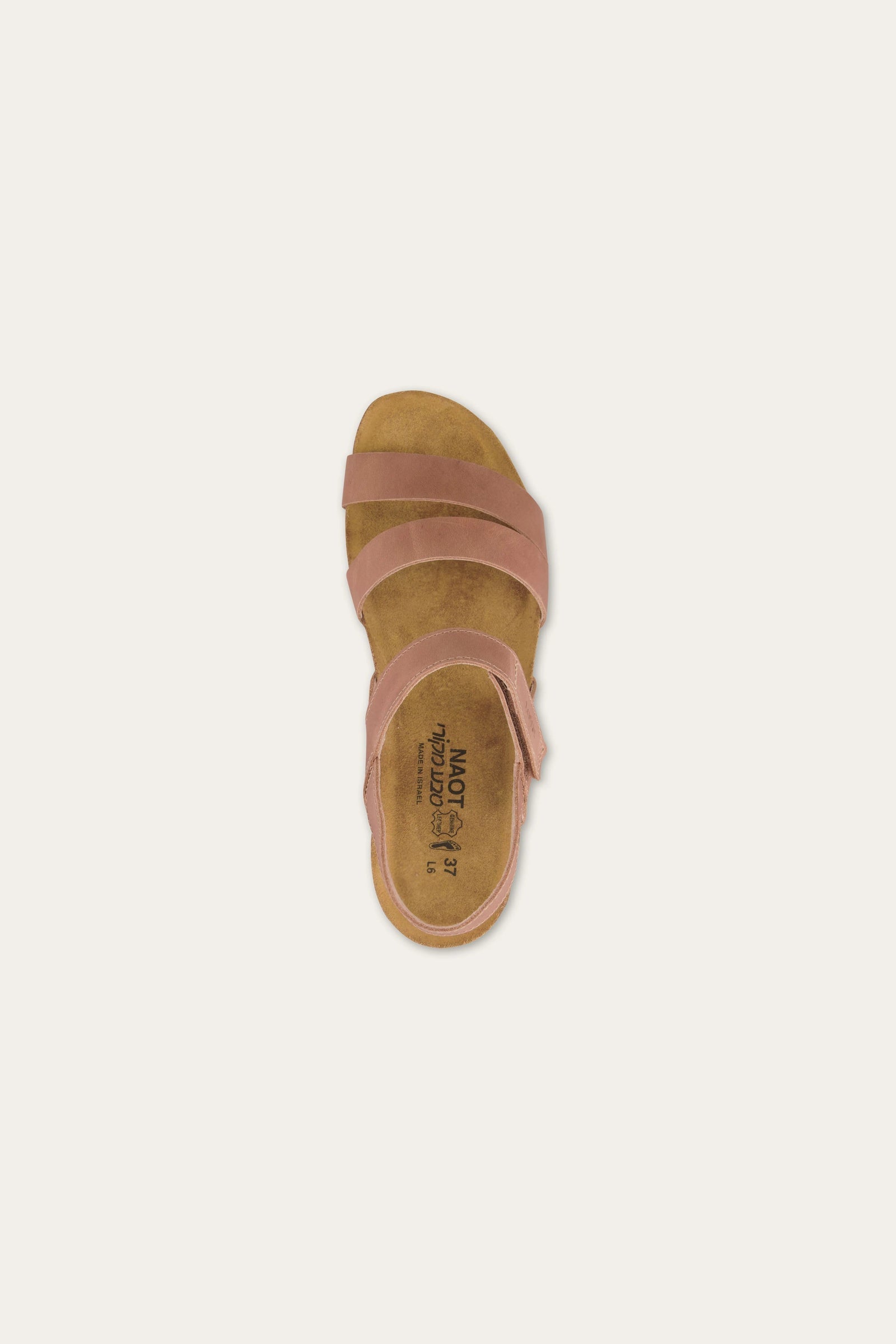 Naot Kayla sandal in Latte Brown Leather, top view