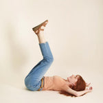 Naot Kayla sandal in Latte Brown Leather worn with jeans