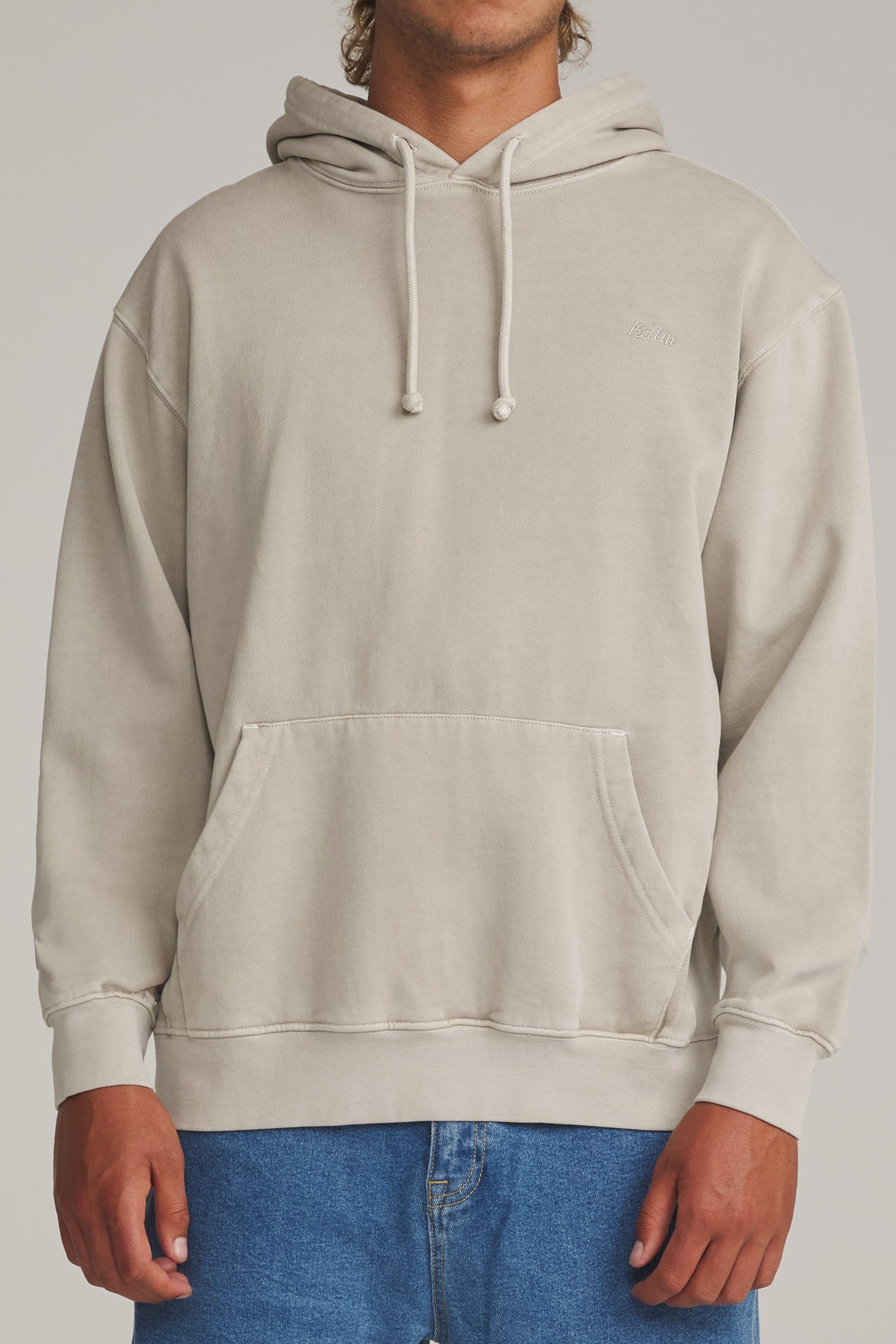 Katin Embroidered Hoodie Birch Vintage Wash - on model front