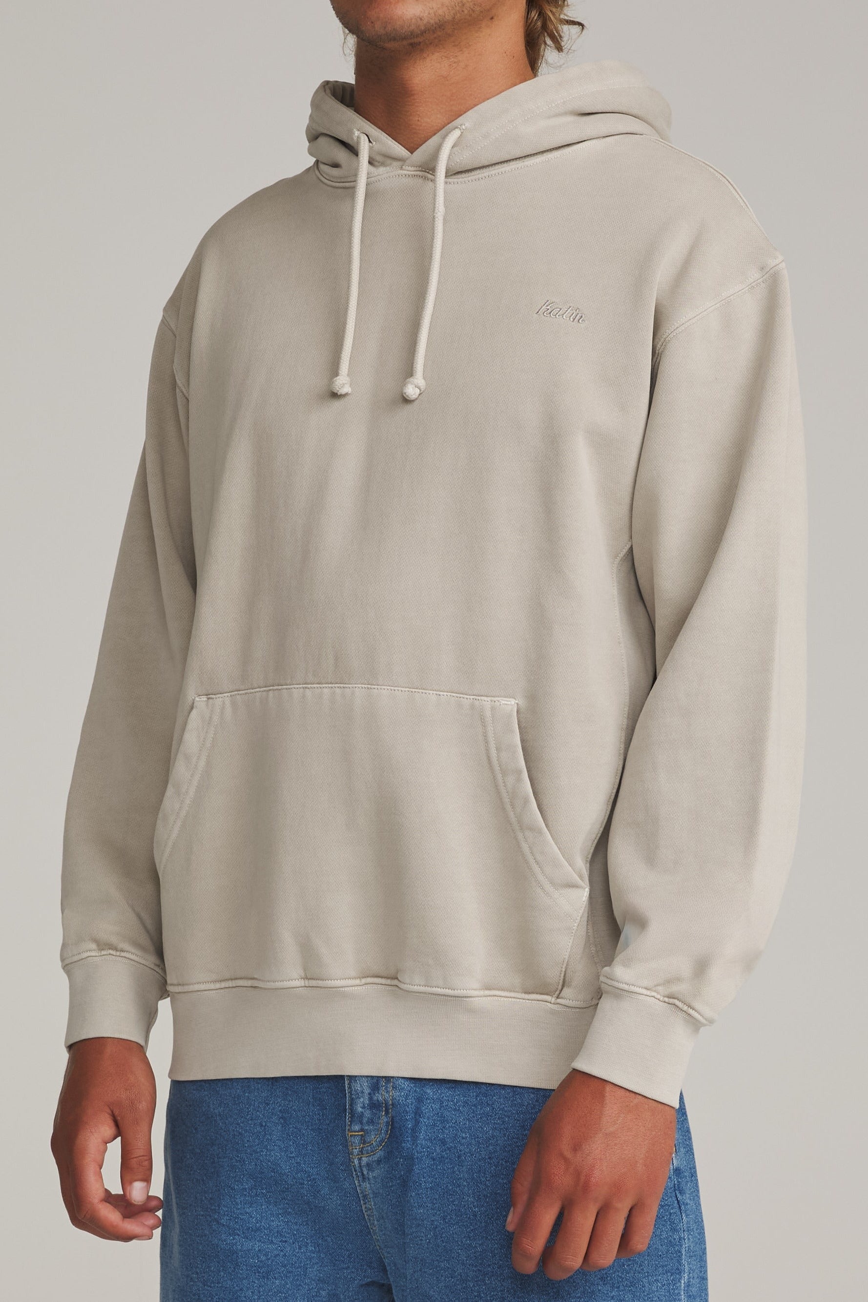 Katin Embroidered Hoodie Birch Vintage Wash - on model side