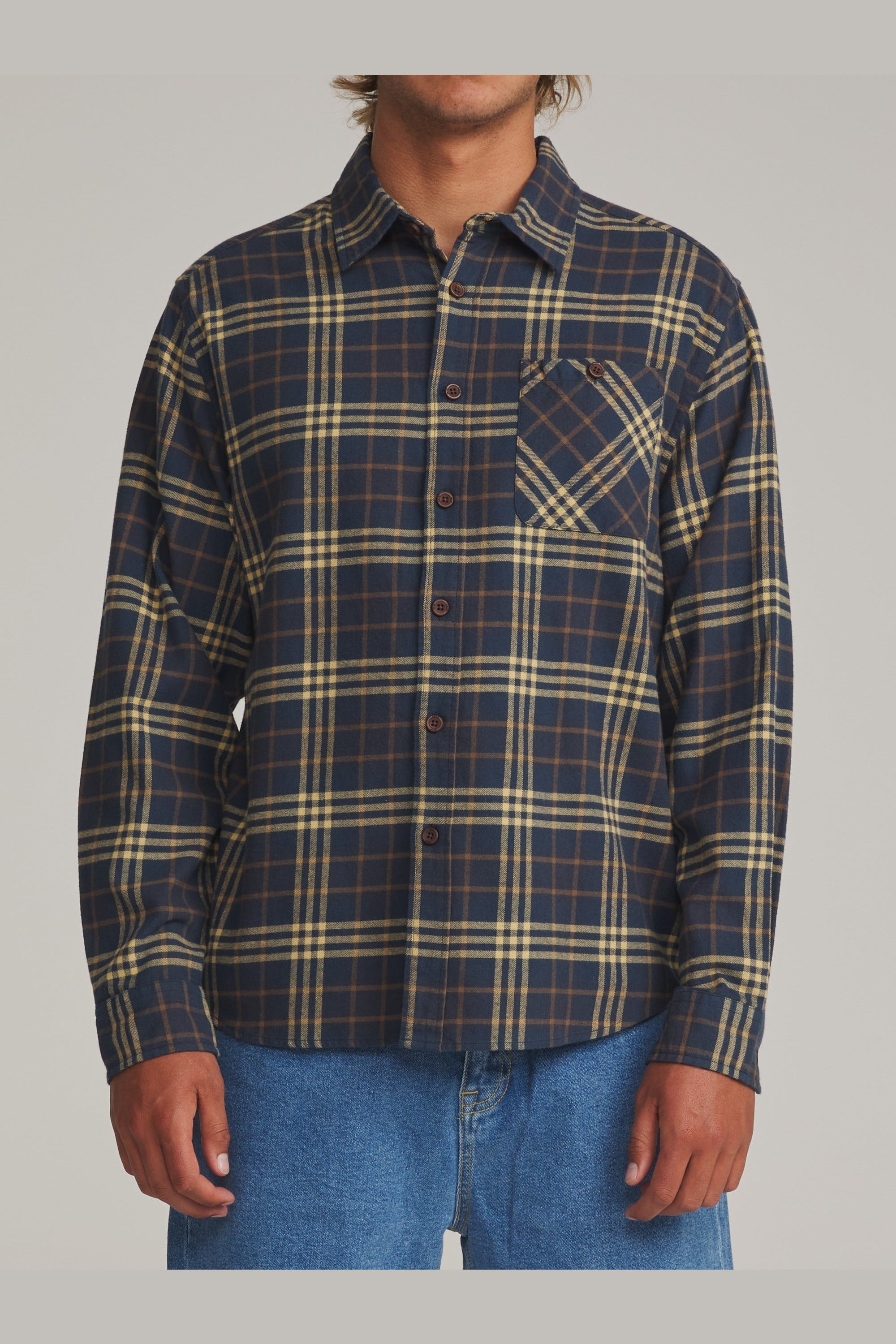Katin Derek Flannel Washed Blue - on model front