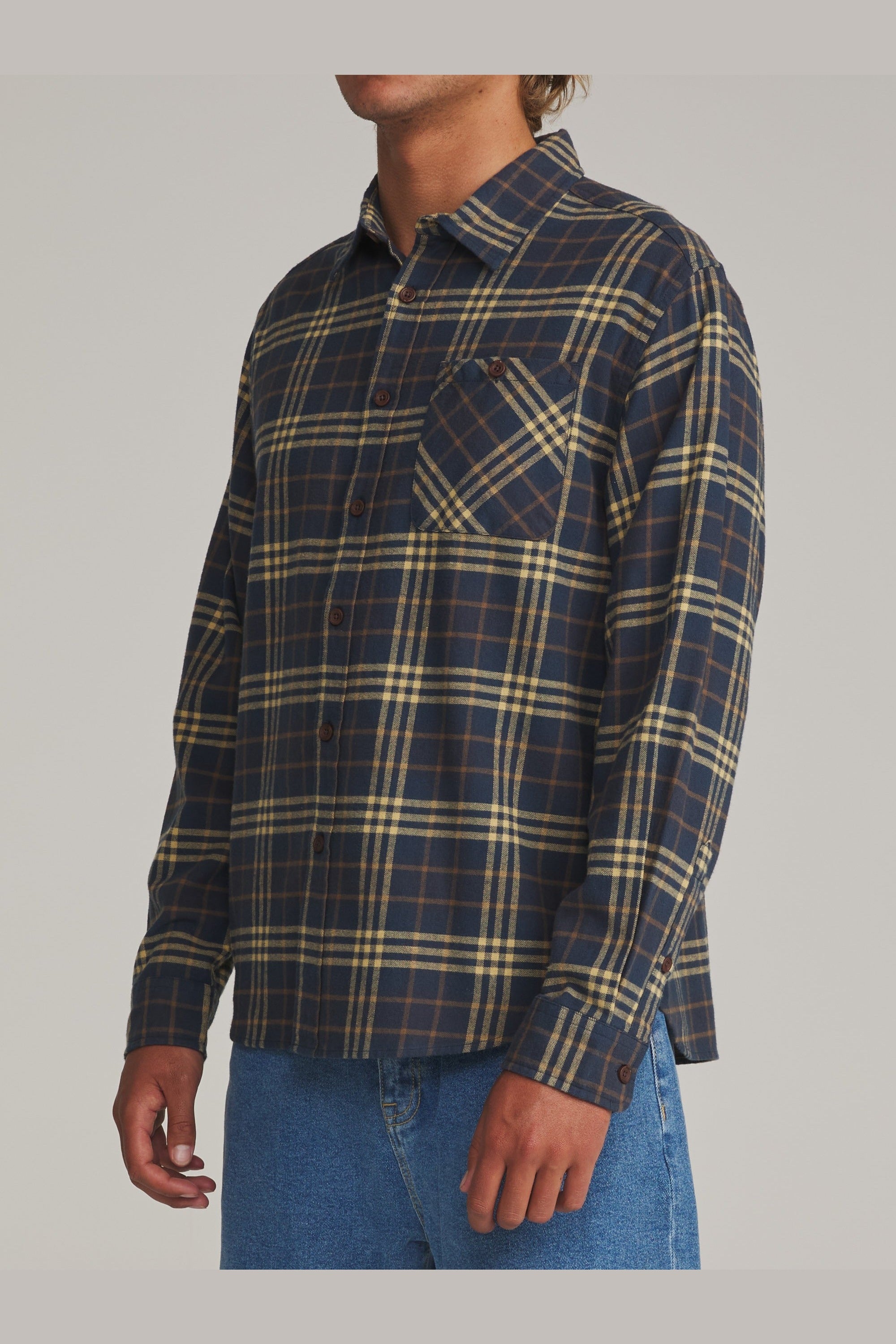 Katin Derek Flannel Washed Blue - on model side