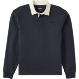 Katin Ronan Polo in Navy Vintage Wash, long sleeve heavyweight cotton rugby polo with natural canvas collar, front view
