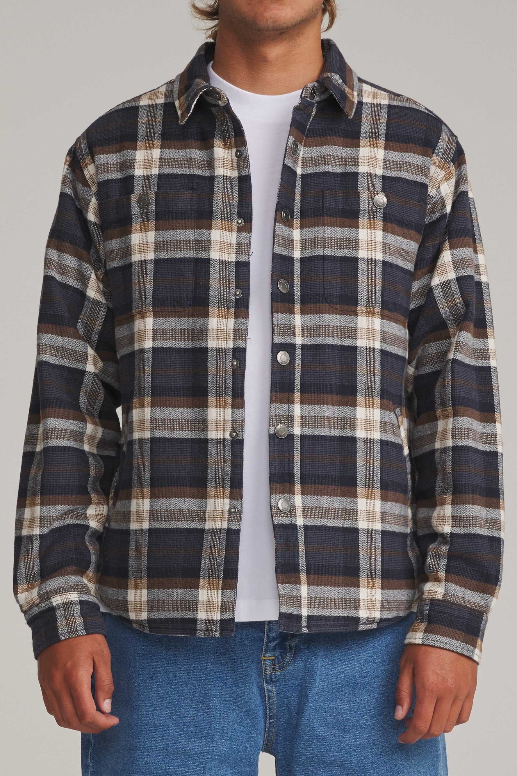 Harold Plaid Shirt Jacket Navy front