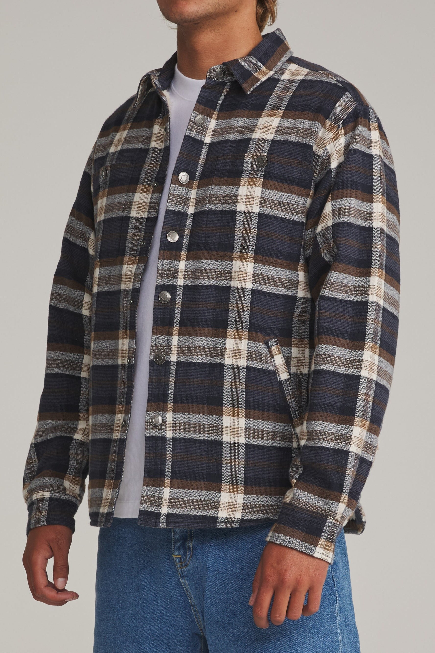 Harold Plaid Shirt Jacket Navy side