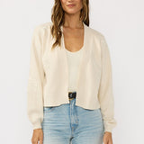 Brinley Embroidered Cardigan in Ivory, front view