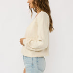 Brinley Embroidered Cardigan in Ivory, open front layered over a tank