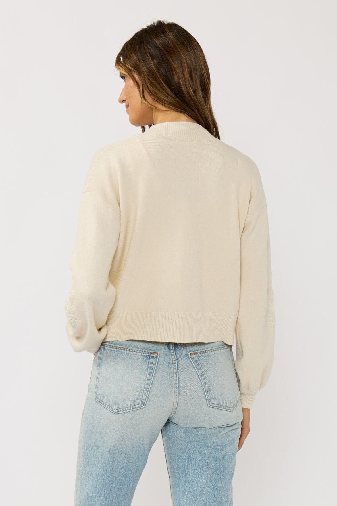 Brinley Embroidered Cardigan in Ivory, side view