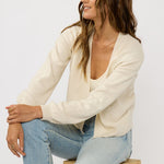 Brinley Embroidered Cardigan in Ivory, back view