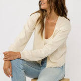 Brinley Embroidered Cardigan in Ivory, back view