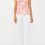 Pintuck Button-Front Spaghetti Strap Blouse